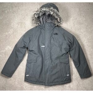 The North Face Girls Gray Winter Parka Coat Removable Hood Size L (14/16)